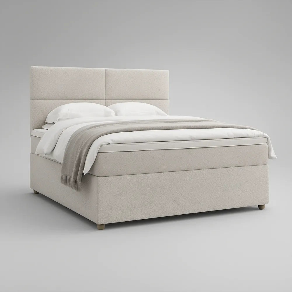 Cama de Casal Estofada Bege com Cabeceira Acolchoada, 160 x 200 cm