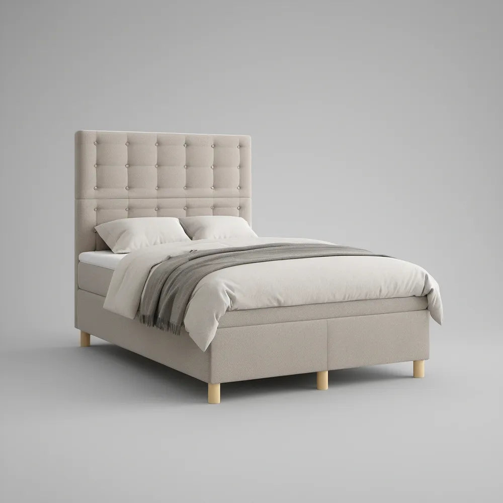 Cama de Casal Estofada Bege 160 x 200 cm com Cabeceira Capitone