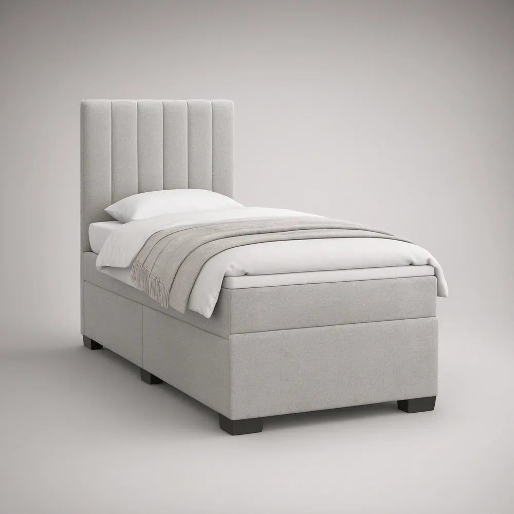 Cama Estofada com Arrumação e Cabeceira Acolchoada 90 x 200 cm Cinzento-claro