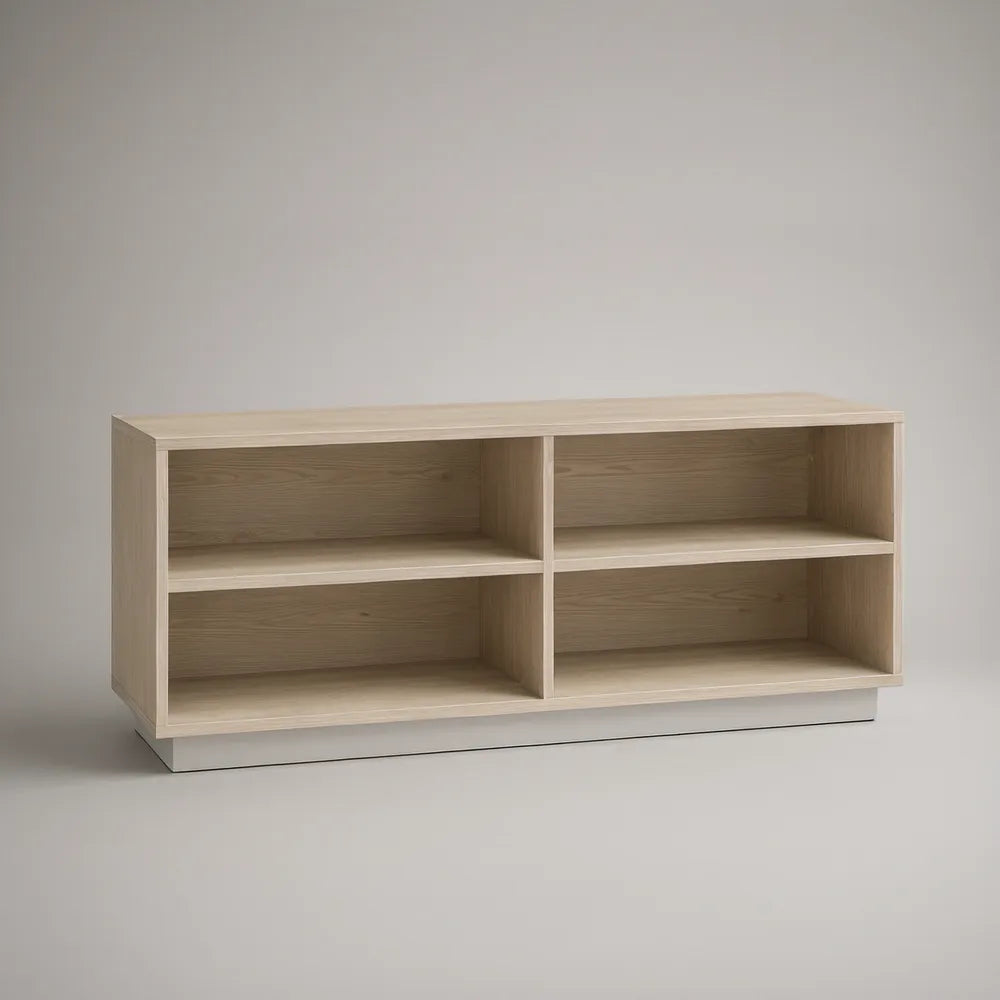 Móvel baixo com 4 nichos em MDF Carvalho Claro/Branco, 120 x 35 x 55 cm