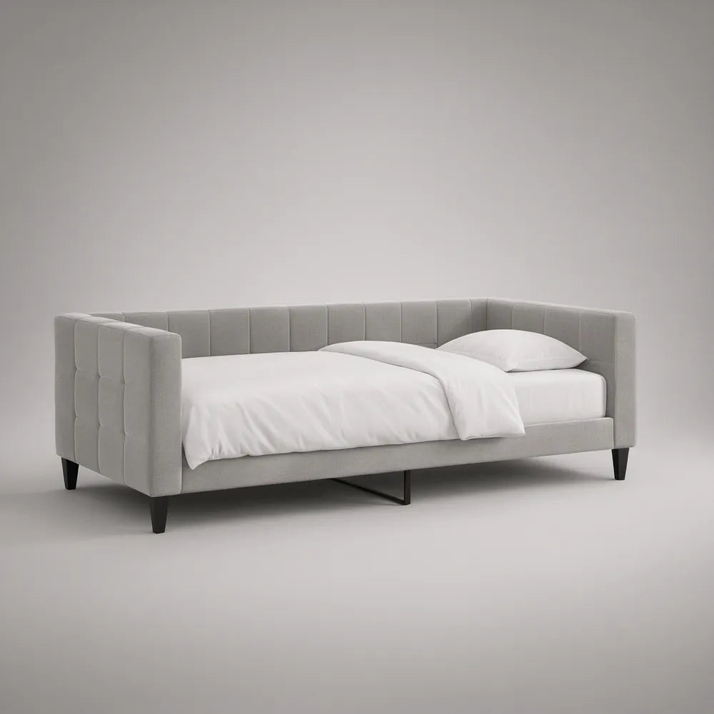 Cama de Dia Estofada Cinzenta 90 x 200 cm com Pés Pretos
