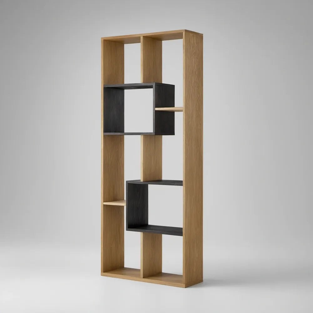 Estante Aberta Vertical 80 x 30 x 180 cm em MDF Carvalho e Preto