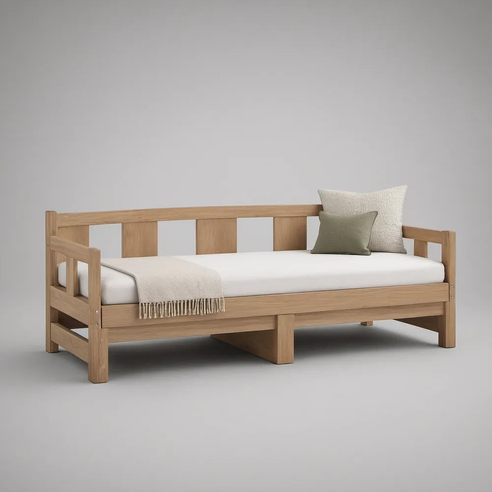 Cama de Solteiro com Função de Sofá em Madeira de Pinho Castanho-Claro, 200 x 90 cm