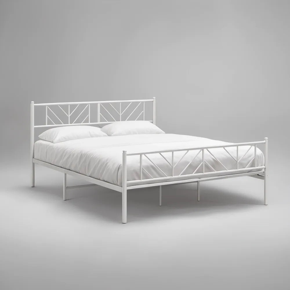 Estrutura de Cama de Casal em Aço Branco para Colchão 160 x 200 cm