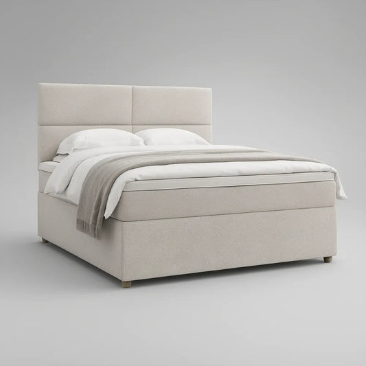 Cama de Casal Estofada Bege com Cabeceira Acolchoada, 160 x 200 cm