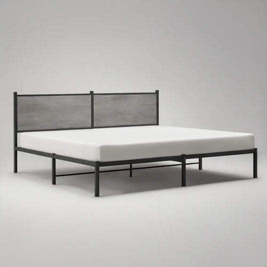 Cama de Casal 160 x 200 cm em Aço e MDF Preto e Cinzento
