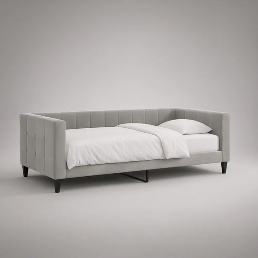 Cama de Dia Estofada Cinzenta 90 x 200 cm com Pés Pretos