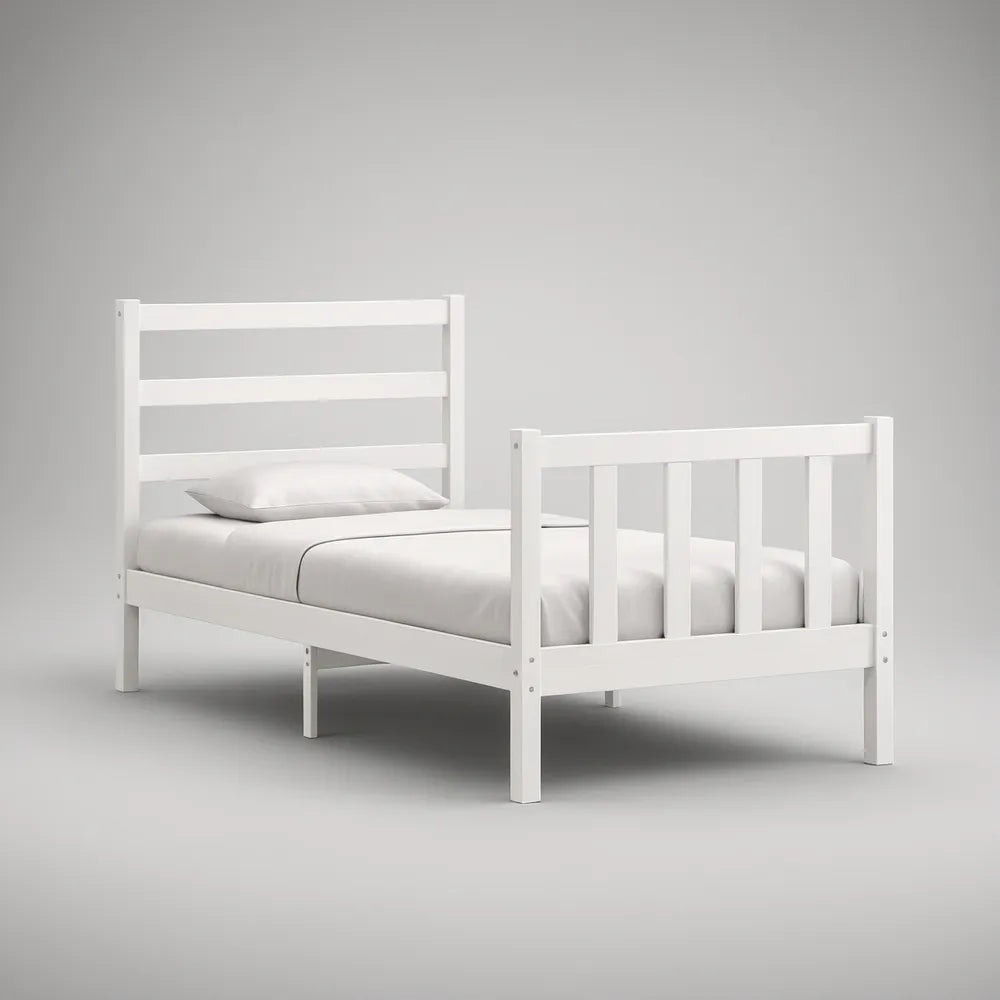 Cama Infantil em Pinho Maciço Branca para Colchão 90 x 190 cm