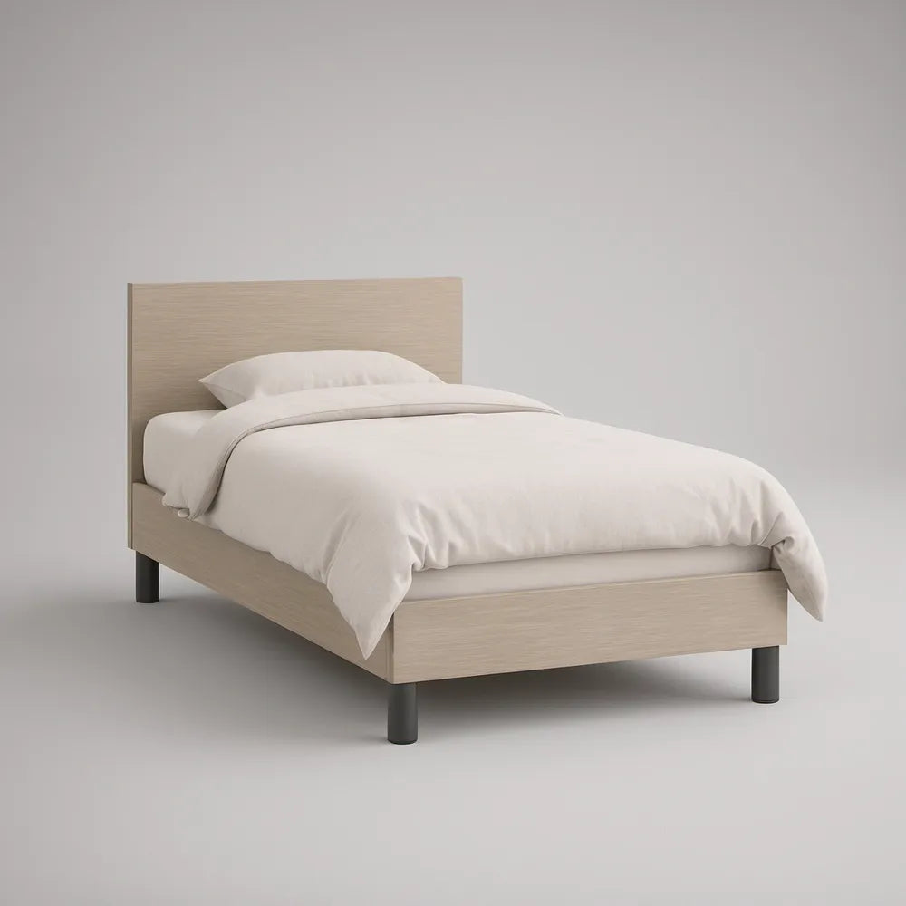 Cama Individual com Estrado e Cabeceira 90 x 190 cm Bege-claro e Preto