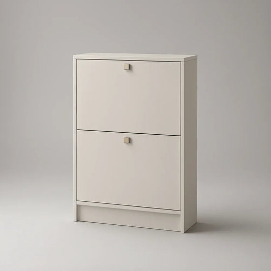 Armário para Calçado Estreito com 2 Portas Basculantes em Branco e Bege-Claro, 60 x 24 x 90 cm