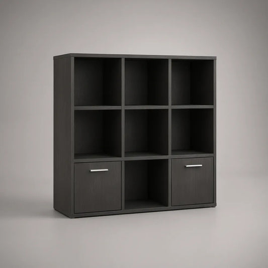 Estante em Aglomerado Preto com 2 Portas e 7 Nichos, 120 x 40 x 120 cm