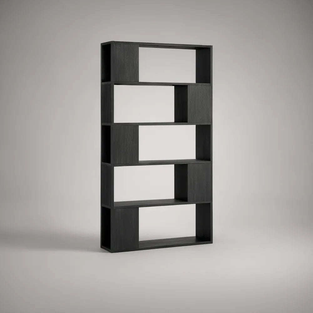 Estante para Livros de 5 Prateleiras em Painel de Partículas Preto, 80 x 30 x 180 cm