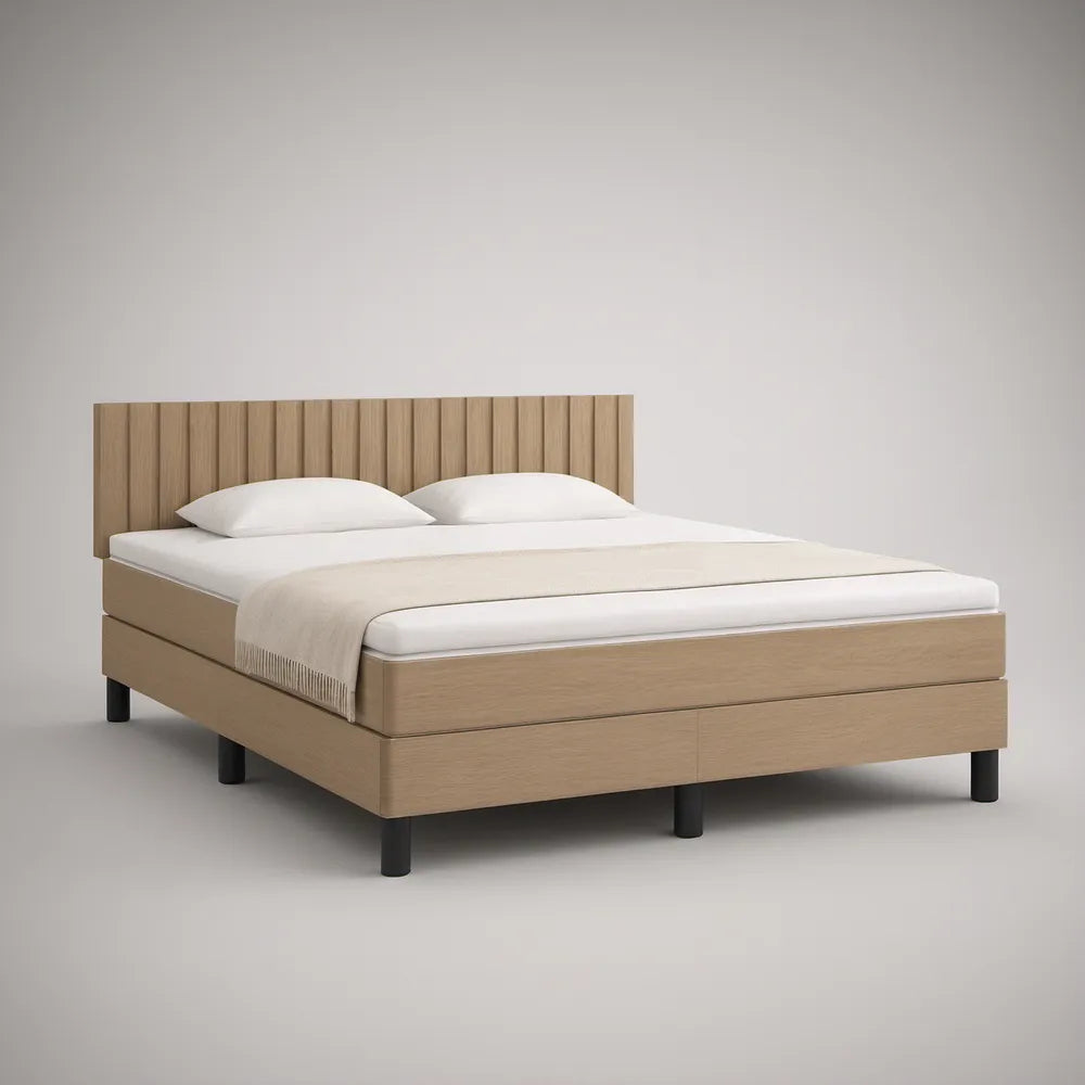 Cama de Casal com Cabeceira Ripado Vertical, 160 x 200 cm, Carvalho Claro e Preto
