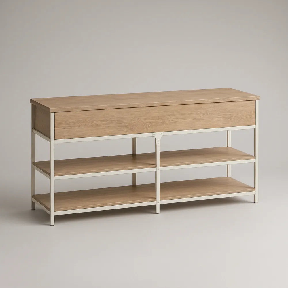 Sapateira com Gaveta e 2 Prateleiras em Carvalho Claro e Branco, 120 x 35 x 75 cm