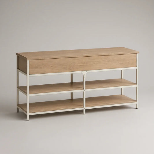 Sapateira com Gaveta e 2 Prateleiras em Carvalho Claro e Branco, 120 x 35 x 75 cm