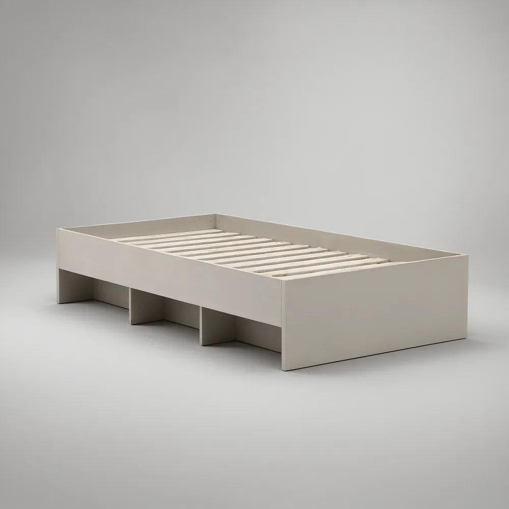Cama Individual Branca com Estrado de Ripas 90 x 190 cm
