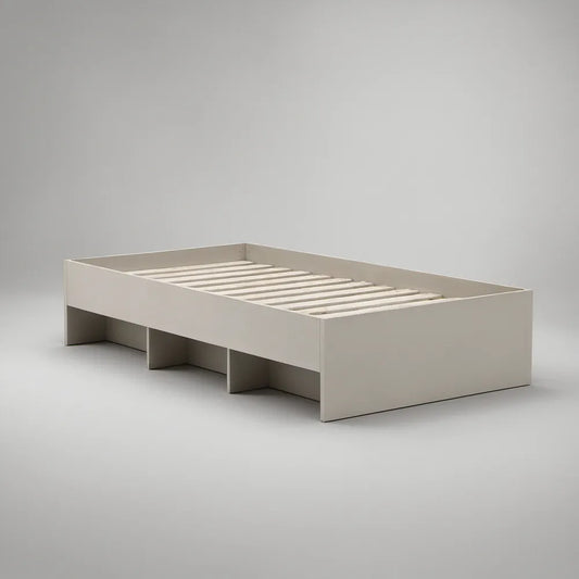 Cama Individual Branca com Estrado de Ripas 90 x 190 cm