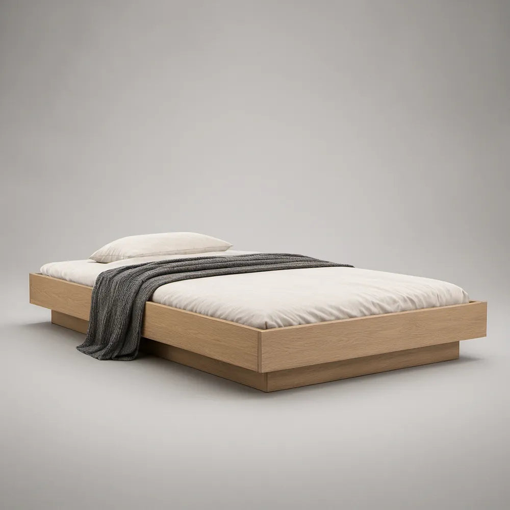 Cama de Casal com Estrutura Baixa em MDF para Colchão 160 x 200 cm, Carvalho Claro