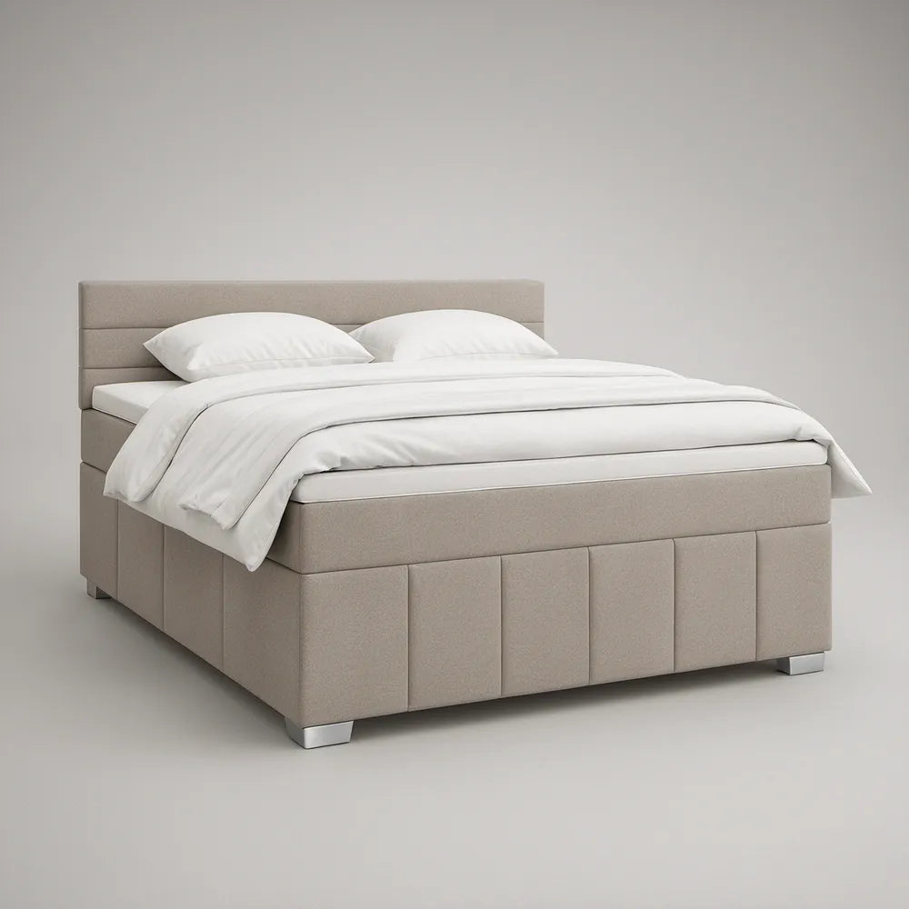 Cama de Casal Estofada Bege 160 x 200 cm com Cabeceira Acolchoada