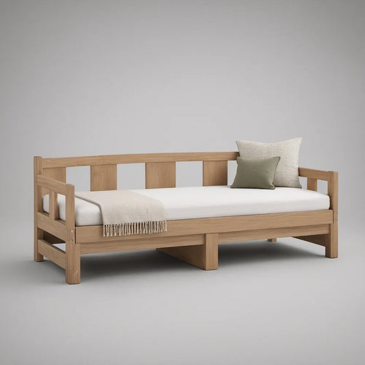 Cama de Solteiro com Função de Sofá em Madeira de Pinho Castanho-Claro, 200 x 90 cm